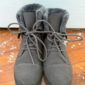 Gray Faux Suede Lace-Up Boots